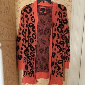 Forever 21 Leopard Print Cardigan - Orange and Black